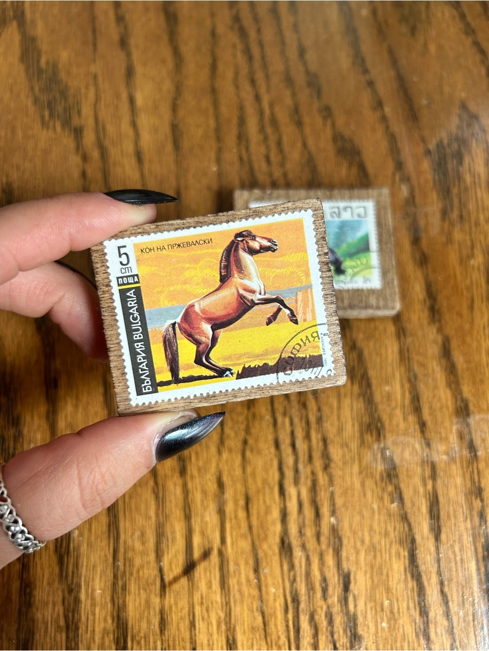 Handmade Vintage Postage Stamp Magnets On Wood • Horses - Picture 2 of 3